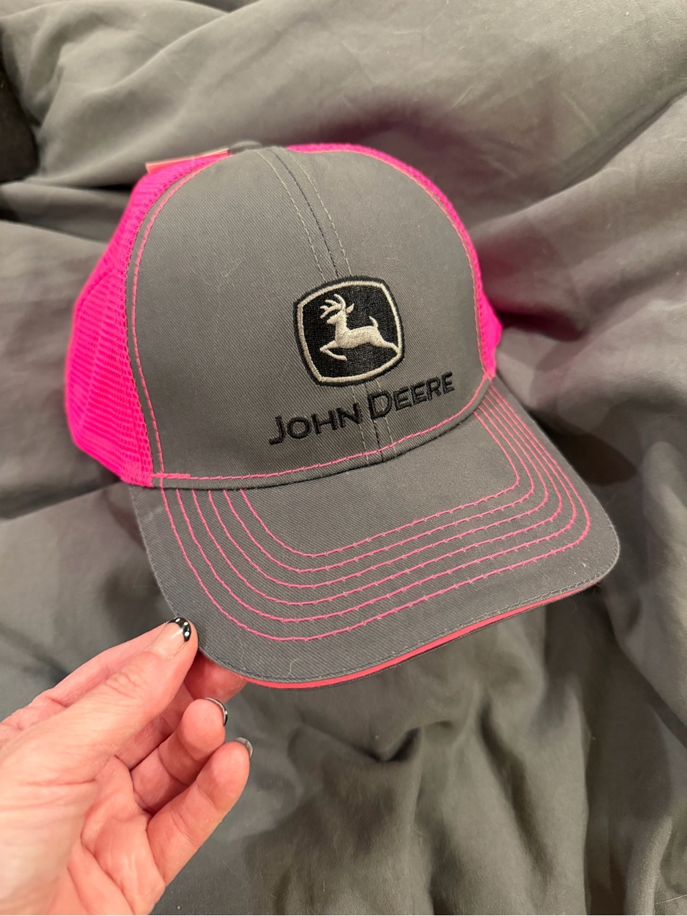 John Deere Gray and Pink Mesh Trucker Hat